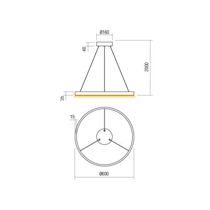 Redo 01-2865 - LED zatemljiv lestenec na kablu FEBE LED/37W/230V zlata
