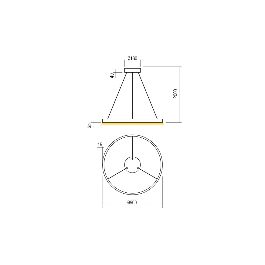 Redo 01-2865 - LED zatemljiv lestenec na kablu FEBE LED/37W/230V zlata