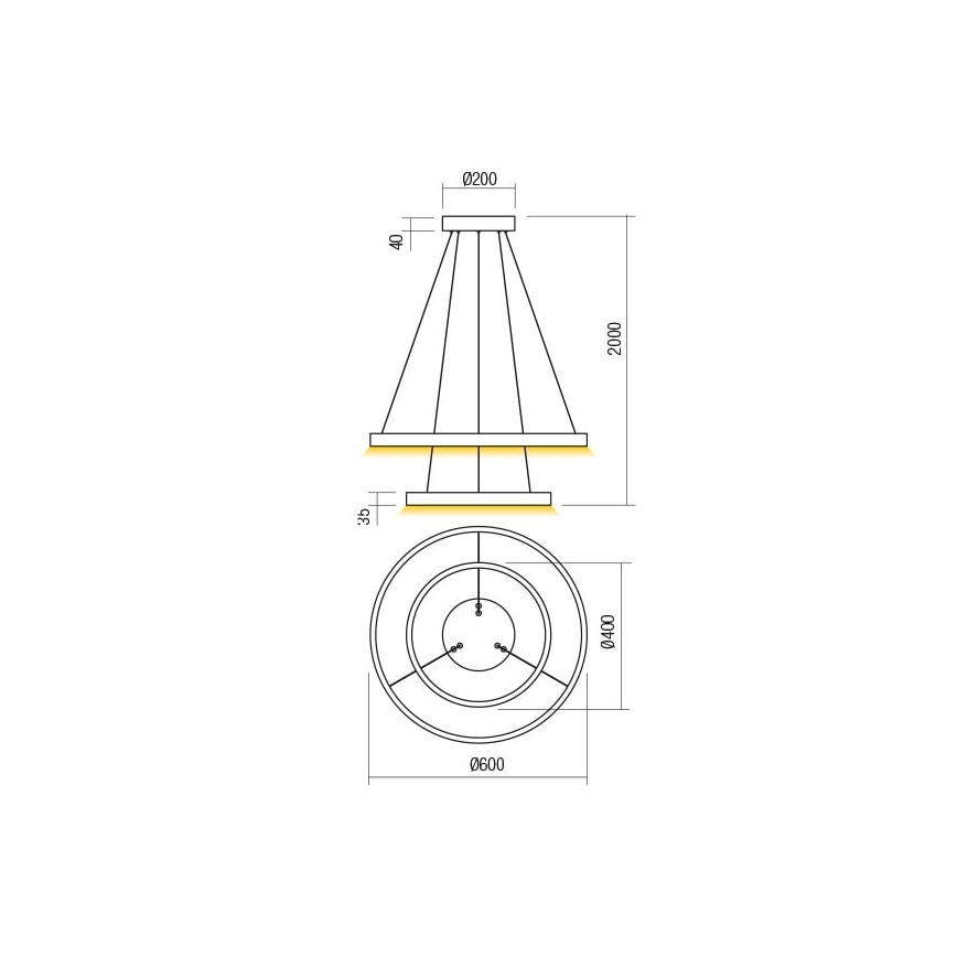 Redo 01-2889 - LED zatemljiv viseči lestenec na kablu FEBE LED/62W/230V, zlate barve