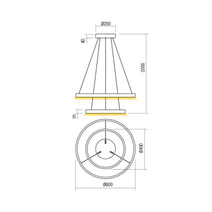 Redo 01-2889 - LED Zatemnitveni lestenec na vrvici FEBE LED/62W/230V zlata