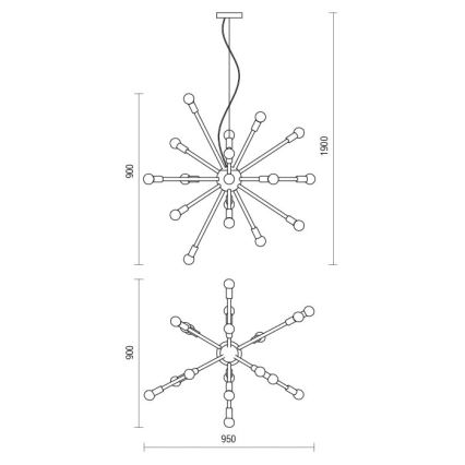 Redo 01-2936 - Lestenec na vrvici STELLAR 18xE14/25W/230V črna
