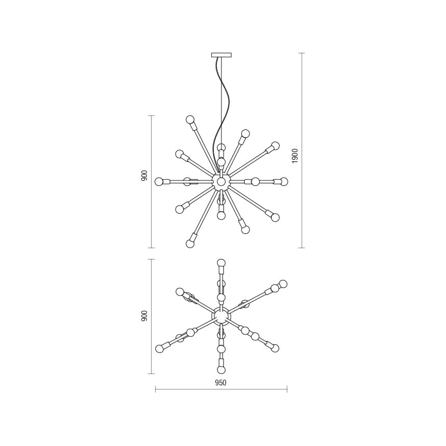 Redo 01-2936 - Lestenec na vrvici STELLAR 18xE14/25W/230V črna
