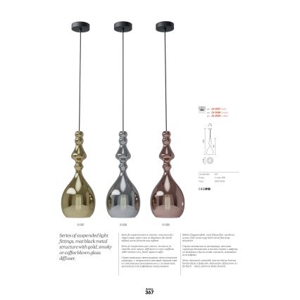 Redo 01-2937 - Lestenec na kablu AMBIX 1xE27/42W/230V, Ø 18 cm, zlate barve