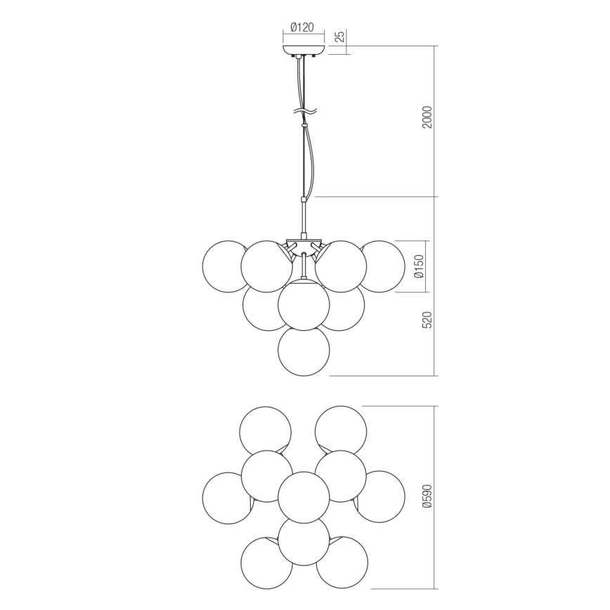 Redo 01-2940 - Lestenec na vrvici AGAPE 10xE14/28W/230V zlata