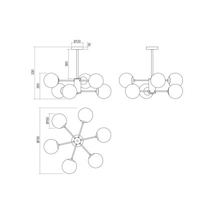 Redo 01-2943 - Lestenec na drogu MUNDI 6xE14/28W/230V bakrena/dimna
