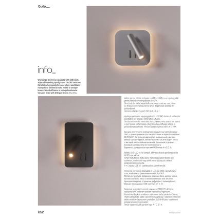 Redo 01-2977 - LED stenska svetilka QUDA LED/6W/230V + LED/3W 3000K CRI 90 USB zlata