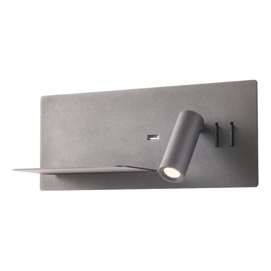 Redo 01-2985 - LED Stenski reflektor BROOK LED/8W/230V + LED/3W USB CRI 90 črna levo