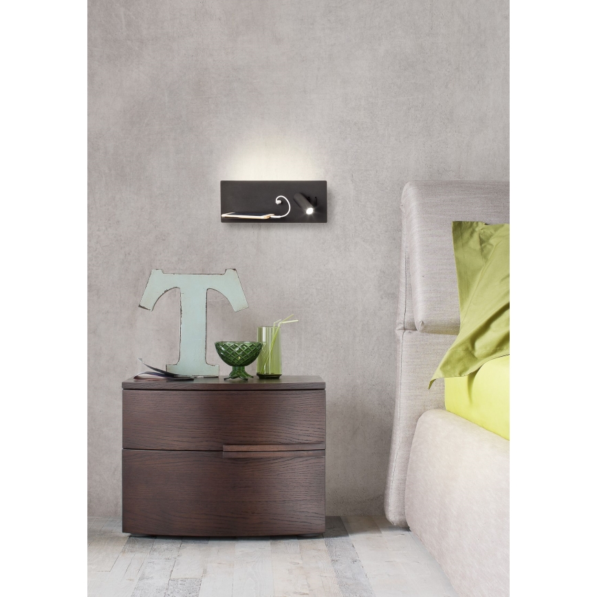 Redo 01-2985 - LED Stenski reflektor BROOK LED/8W/230V + LED/3W USB CRI 90 črna levo