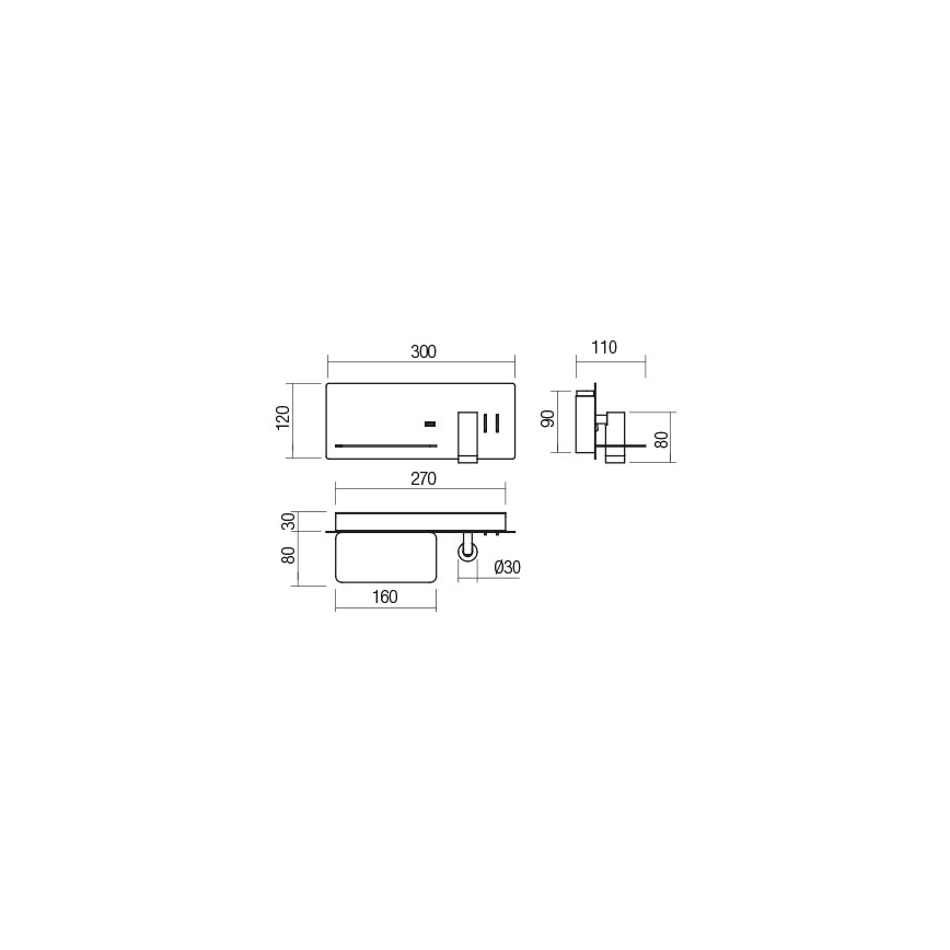 Redo 01-2985 - LED Stenski reflektor BROOK LED/8W/230V + LED/3W USB CRI 90 črna levo