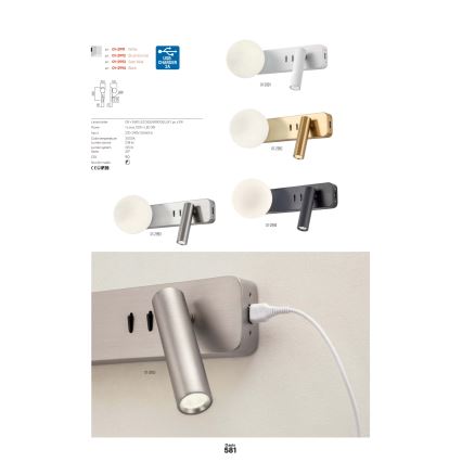 Redo 01-2992 - LED stenska svetilka OASIS LED/3W/230V + 1xG9/10W USB CRI 90 bronasta