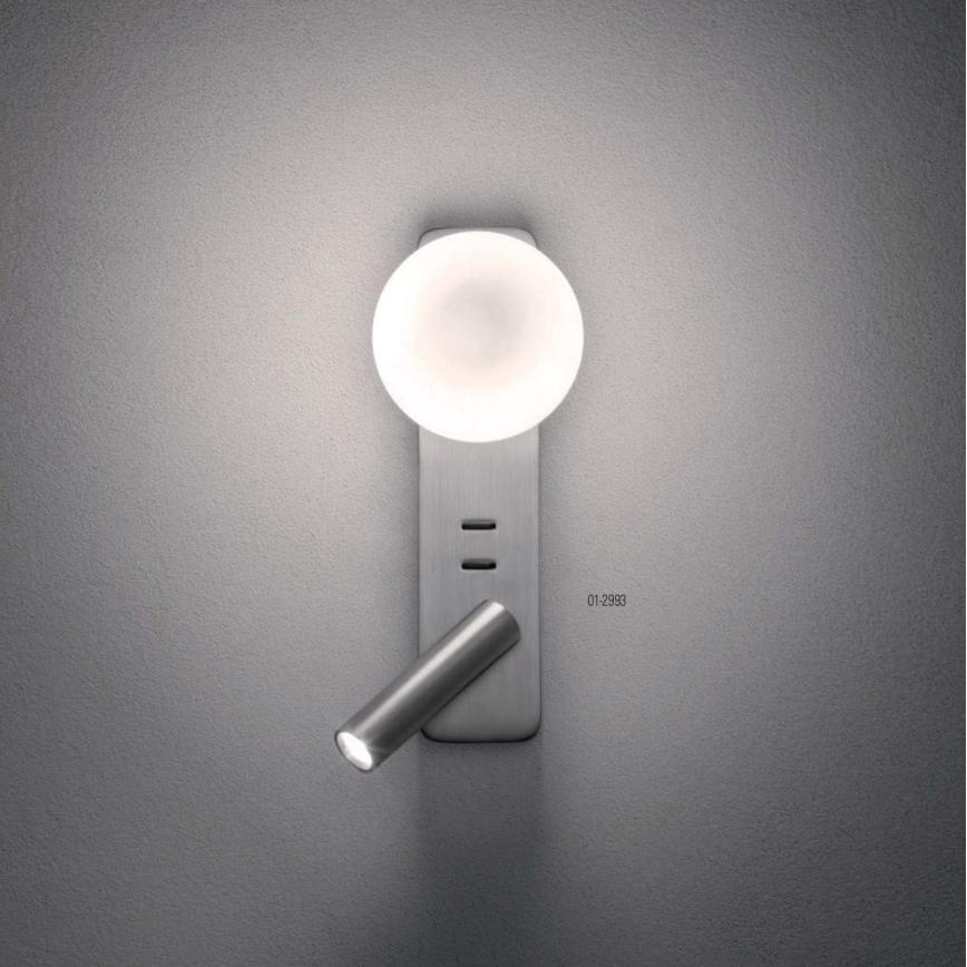 Redo 01-2993 - LED stensko svetilo OASIS LED/3W/230V + 1xG9/10W USB CRI 90 sijajni krom