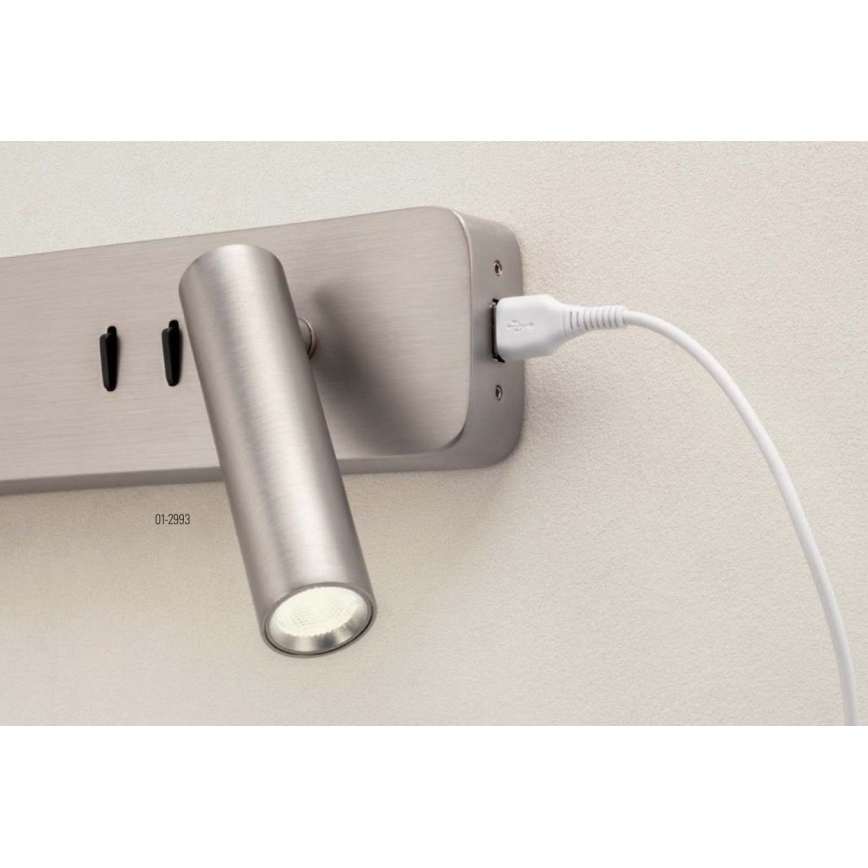 Redo 01-2993 - LED stensko svetilo OASIS LED/3W/230V + 1xG9/10W USB CRI 90 sijajni krom