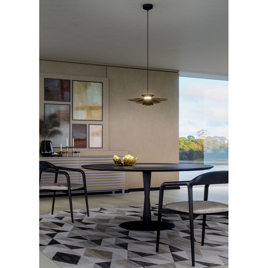 Redo 01-3001 - LED lestenec na jeklenem lanku FARGO LED/16,5W/230V CRI 90 premer 50 cm črna/zlata