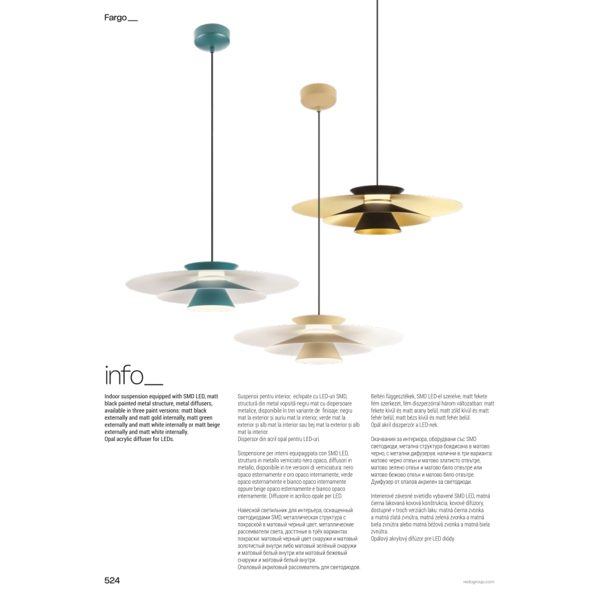 Redo 01-3001 - LED lestenec na jeklenem lanku FARGO LED/16,5W/230V CRI 90 premer 50 cm črna/zlata
