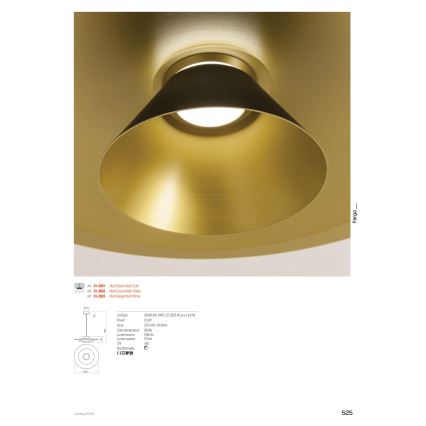 Redo 01-3001 - LED lestenec na jeklenem lanku FARGO LED/16,5W/230V CRI 90 premer 50 cm črna/zlata