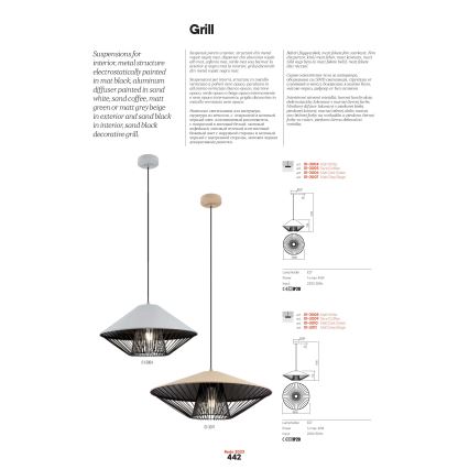 Redo 01-3004 - Viseči lestenec na kablu GRILL 1xE27/42W/230V, premer 39,6 cm, črna/bela