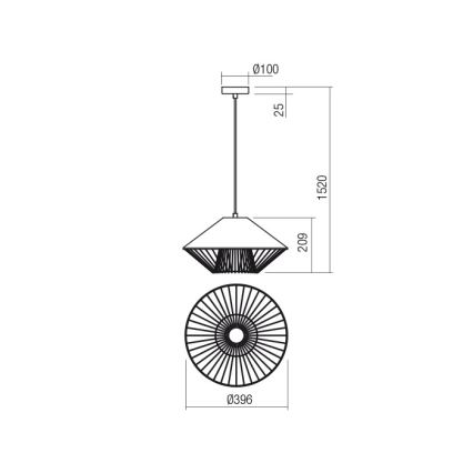 Redo 01-3006 - Lestenec na lanku GRILL 1xE27/42W/230V Ø 39,6 cm črna/turkizna
