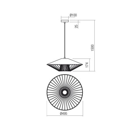 Redo 01-3010 - Viseči lestenec na kablu GRILL 1xE27/42W/230V premer 49,5 cm črna/tirkizna