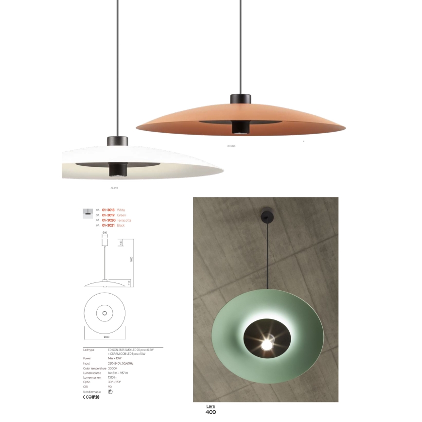 Redo 01-3019 - LED viseči lestenec LARS na jekleni vrvici LED/14W/230V + LED/10W, premer 60 cm, CRI 90, zelena