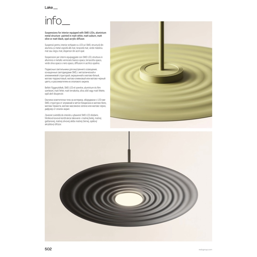 Redo 01-3045 - Viseči LED lestenec LAKE na kablu LED/13W/230V CRI 90, premer 50 cm, v oranžni barvi