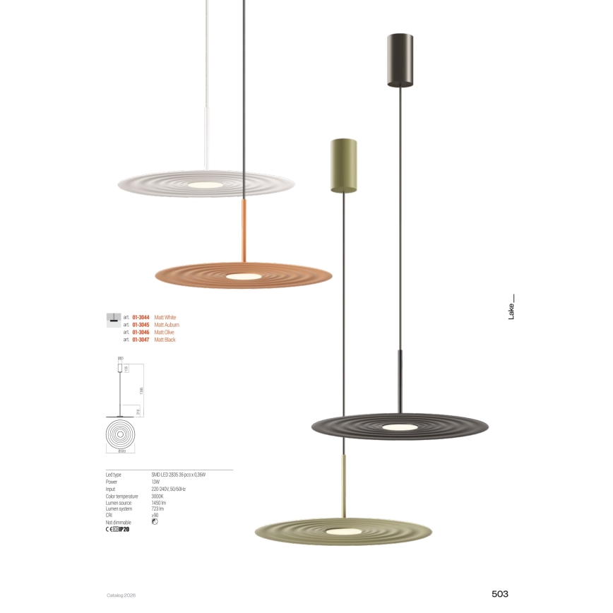 Redo 01-3047 - LED lestenec na kablu LAKE LED/13W/230V CRI 90, premer 50 cm, črna