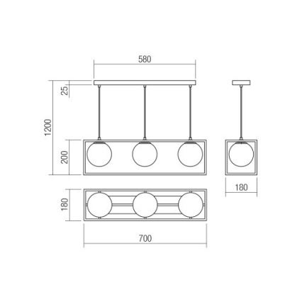 Redo 01-3057 - Lestenec na vrvici ZODIAC 3xE14/28W/230V