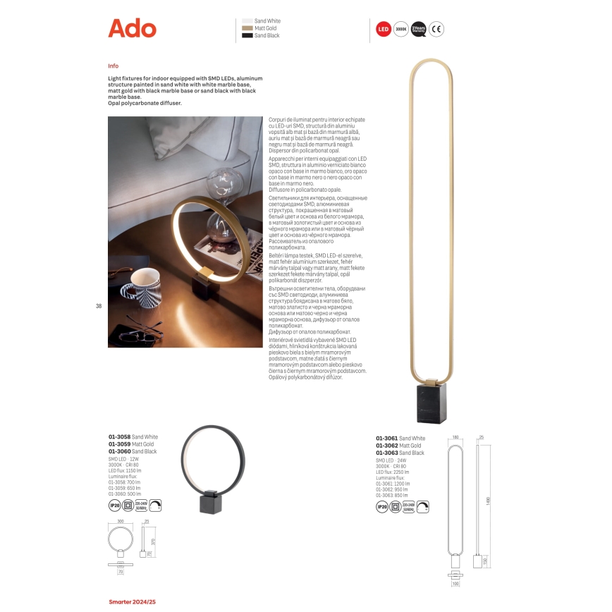 Redo 01-3063 - LED Zatemnitvena talna svetilka ADO LED/24W/230V črna