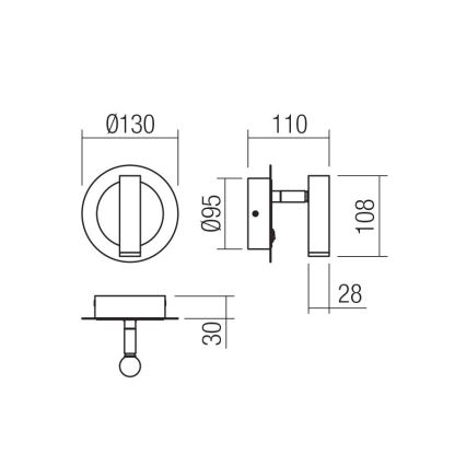 Redo 01-3090 - LED Stenski reflektor CLOSER LED/6W/230V črna