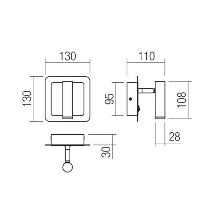 Redo 01-3092 - LED Stenski reflektor CLOSER LED/6W/230V črna