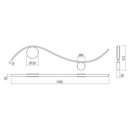 Redo 01-3112 - LED Stenska svetilka WAVE LED/11W/230V medenina