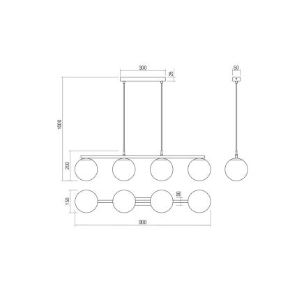 Redo 01-3155 - Lestenec na vrvici BOWLING 4xE27/42W/230V zlata