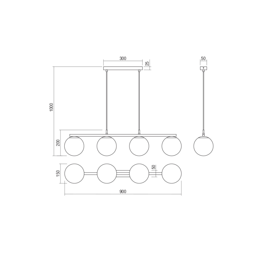 Redo 01-3155 - Lestenec na vrvici BOWLING 4xE27/42W/230V zlata