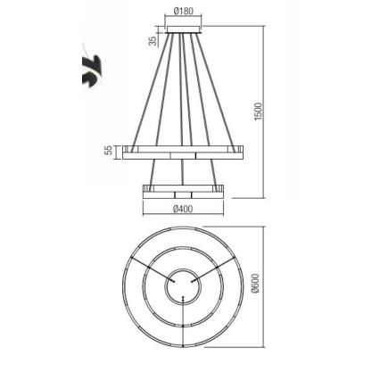 Redo 01-3178 - LED Zatemnitveni lestenec na vrvici CASTLE LED/60W/230V zlata