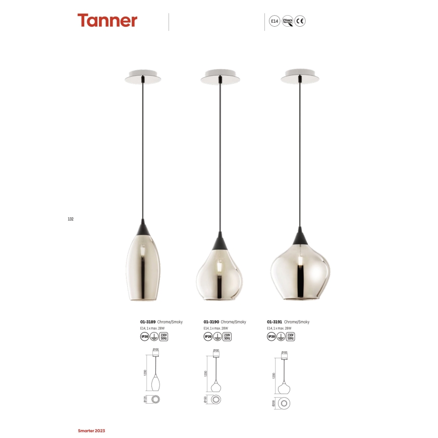 Redo 01-3190 - Lestenec na vrvici TANNER 1xE14/28W/230V pr. 15 cm