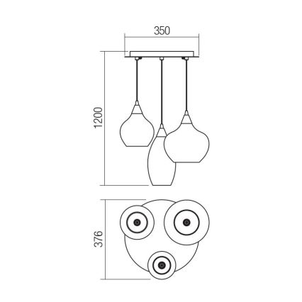 Redo 01-3192 - Lestenec na vrvici TANNER 3xE14/28W/230V pr. 37,6 cm