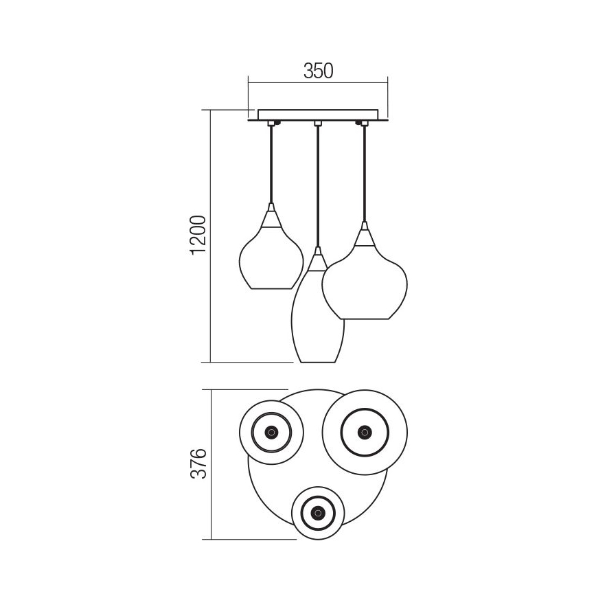 Redo 01-3192 - Lestenec na vrvici TANNER 3xE14/28W/230V pr. 37,6 cm