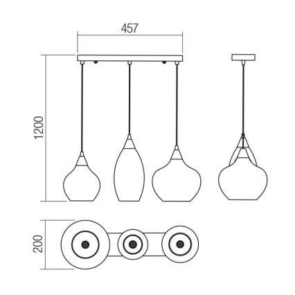 Redo 01-3193 - Lestenec na vrvici TANNER 3xE14/28W/230V