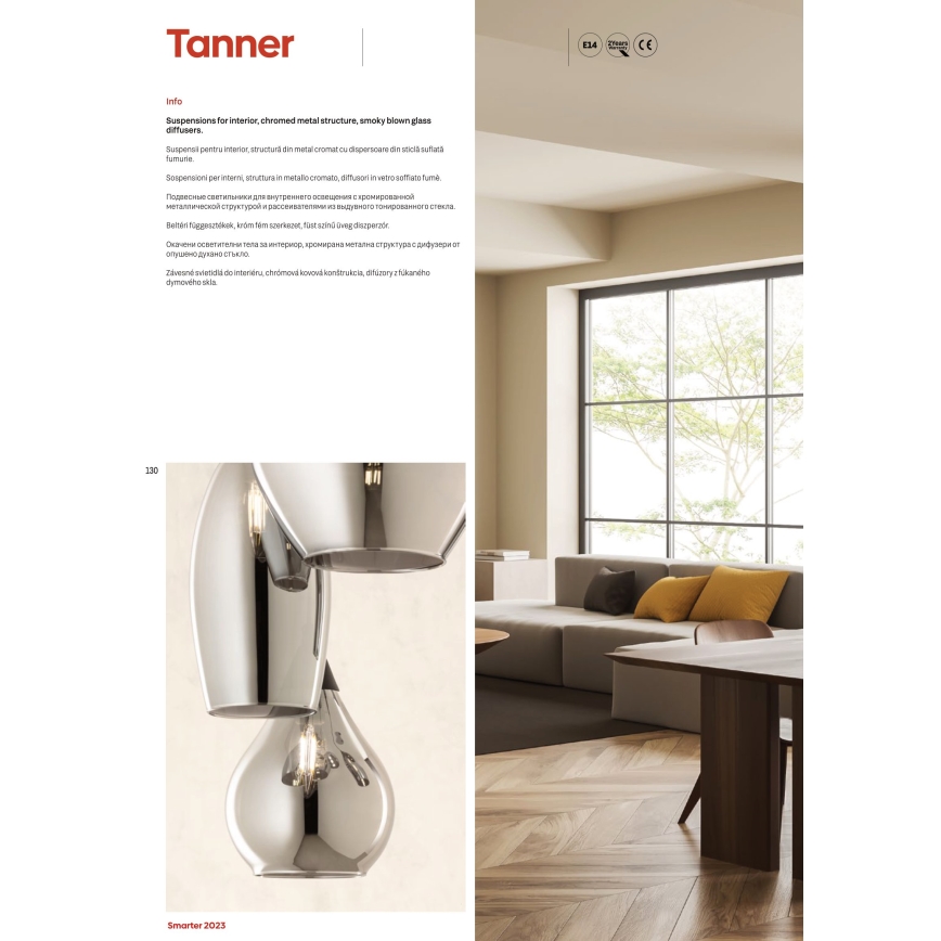 Redo 01-3194 - Lestenec na vrvici TANNER 6xE14/28W/230V pr. 47,2 cm