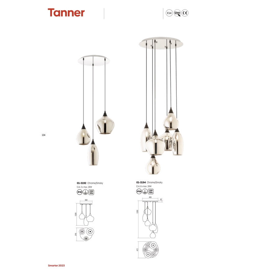 Redo 01-3194 - Lestenec na vrvici TANNER 6xE14/28W/230V pr. 47,2 cm