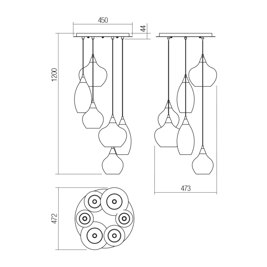 Redo 01-3194 - Lestenec na vrvici TANNER 6xE14/28W/230V pr. 47,2 cm