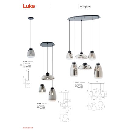 Redo 01-3196 - Lestenec na vrvici LUKE 1xE27/42W/230V pr. 17 cm črna