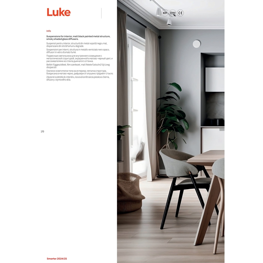 Redo 01-3197 - Lestenec na vrvici LUKE 3xE27/42W/230V pr. 46 cm črna