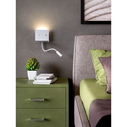 Redo 01-3210 - LED Stenska svetilka s fleksibilno malo svetilko MOKA LED/6W + LED/3W/230V USB CRI90 bela