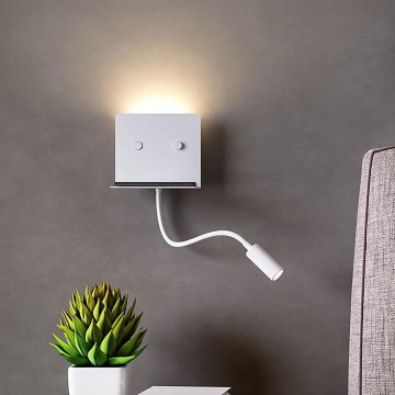Redo 01-3210 - LED Stenska svetilka s fleksibilno malo svetilko MOKA LED/6W + LED/3W/230V USB CRI90 bela
