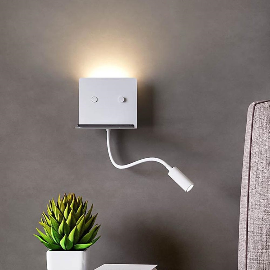 Redo 01-3210 - LED Stenska svetilka s fleksibilno malo svetilko MOKA LED/6W + LED/3W/230V USB CRI90 bela