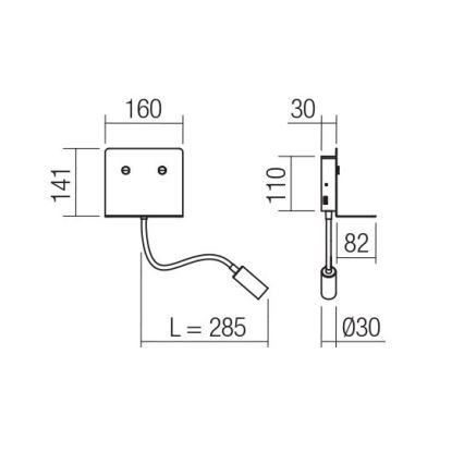 Redo 01-3211 - LED Stenski reflektor MOKA LED/6W + LED/3W/230V USB CRI90 črna