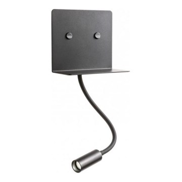 Redo 01-3211 - LED Stenska svetilka s fleksibilno malo svetilko MOKA LED/6W + LED/3W/230V USB CRI90 črna