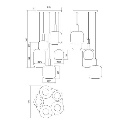 Redo 01-3214 - Lestenec na vrvici BRINA 5xE27/23W/230V