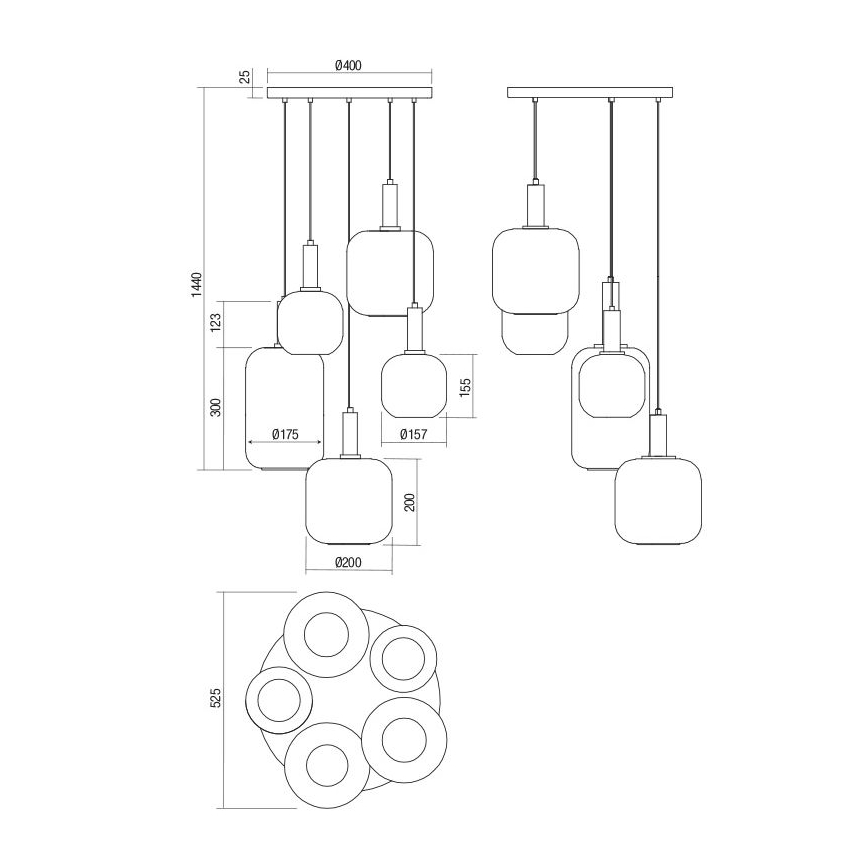 Redo 01-3214 - Lestenec na vrvici BRINA 5xE27/23W/230V