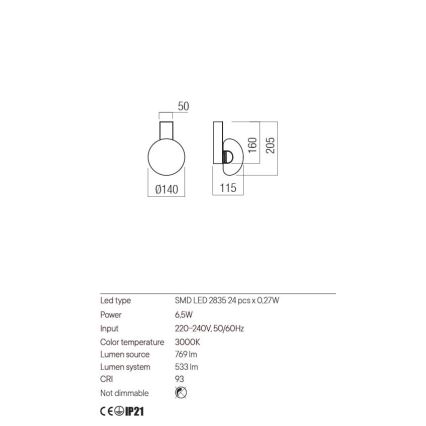 Redo 01-3239 - LED Stenska svetilka SINCLAIR LED/6,5W/230V CRI 93 IP21 zlata